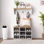 MAYEERTY Hall Tree with 9 Pair Shoe Storage 2 in 1 Coat Rack Shoe Bench Set for Modern Entryway Hallway White