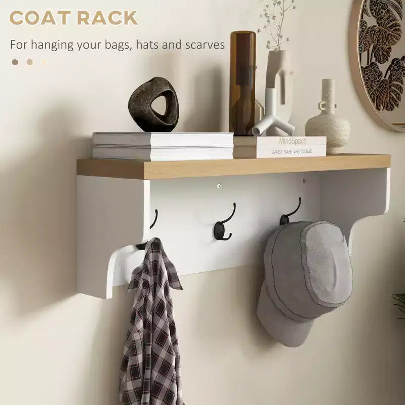 Portemanteau MAYEERTY avec rangement pour 9 paires de chaussures, banc à chaussures et porte-manteau 2-en-1 pour entrée/couloir moderne, blanc