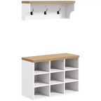 Portemanteau MAYEERTY avec rangement pour 9 paires de chaussures, banc à chaussures et porte-manteau 2-en-1 pour entrée/couloir moderne, blanc