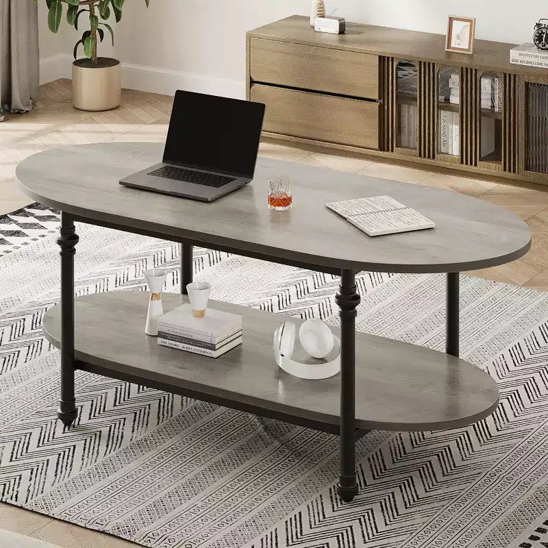 GustoWave 47.24 Small Oval Coffee Tables, Mid Century Modern Coffee Table for Living Room Bedroom Office Small Space