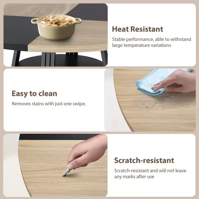 Table à manger ronde en fer et MDF avec pieds carrés en fer - Durable, élégante, compacte, facile à nettoyer, design moderne