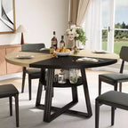 Table à manger ronde en fer et MDF avec pieds carrés en fer - Durable, élégante, compacte, facile à nettoyer, design moderne