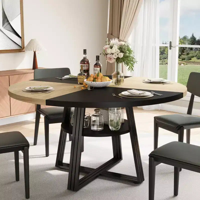 Table à manger ronde en fer et MDF avec pieds carrés en fer - Durable, élégante, compacte, facile à nettoyer, design moderne