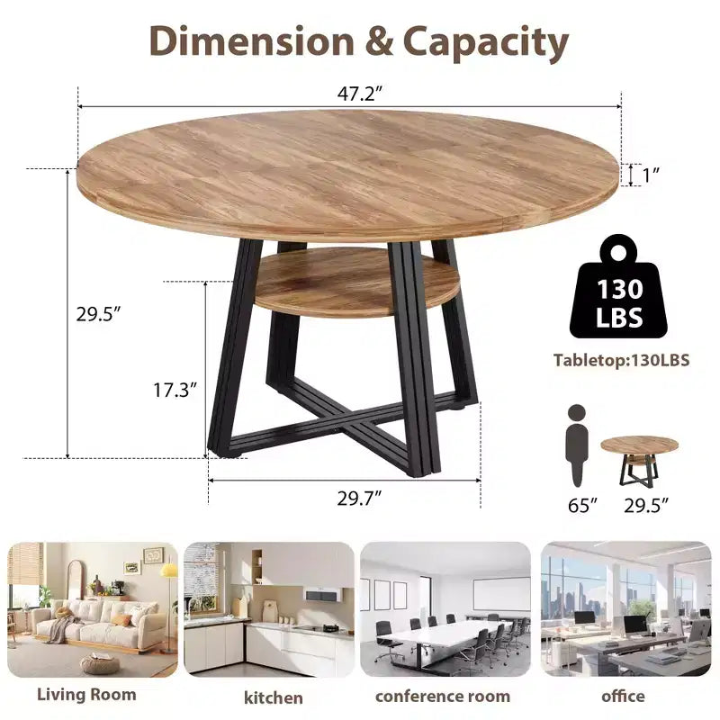 Table à manger ronde en fer et MDF avec pieds carrés en fer - Durable, élégante, compacte, facile à nettoyer, design moderne