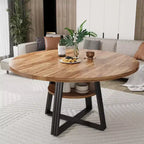 Table à manger ronde en fer et MDF avec pieds carrés en fer - Durable, élégante, compacte, facile à nettoyer, design moderne
