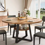 Table à manger ronde en fer et MDF avec pieds carrés en fer - Durable, élégante, compacte, facile à nettoyer, design moderne