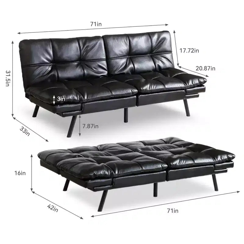 Dyonery 71 Canapé-lit convertible en mousse à mémoire de forme, causeuse moderne pour salon, accoudoirs et dossier réglables, similicuir - Noir