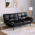 Dyonery 71 Futon Convertible Memory Foam Sofa Bed, Modern Loveseat for Living Room, Adjustable Armrests Backrest Sofabed, Faux Leather - Black