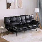 Dyonery 71 Futon Convertible Memory Foam Sofa Bed, Modern Loveseat for Living Room, Adjustable Armrests Backrest Sofabed, Faux Leather - Black