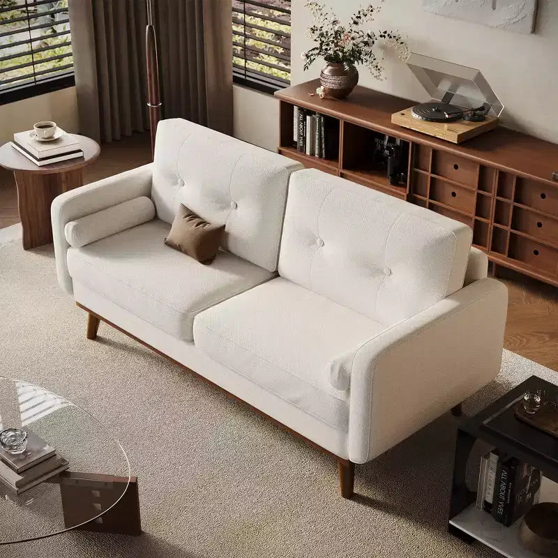 Garvee 65 Canapé deux places, canapé rembourré en tissu bouclé avec pieds en bois pour salon, chambre à coucher, bureau