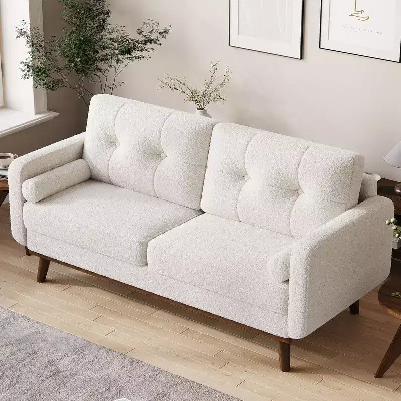 Garvee 65 Canapé deux places, canapé rembourré en tissu bouclé avec pieds en bois pour salon, chambre à coucher, bureau
