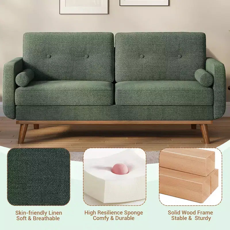 Garvee 65 Canapé deux places, canapé rembourré en tissu bouclé avec pieds en bois pour salon, chambre à coucher, bureau