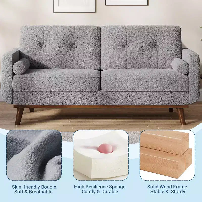Garvee 65 Canapé deux places, canapé rembourré en tissu bouclé avec pieds en bois pour salon, chambre à coucher, bureau