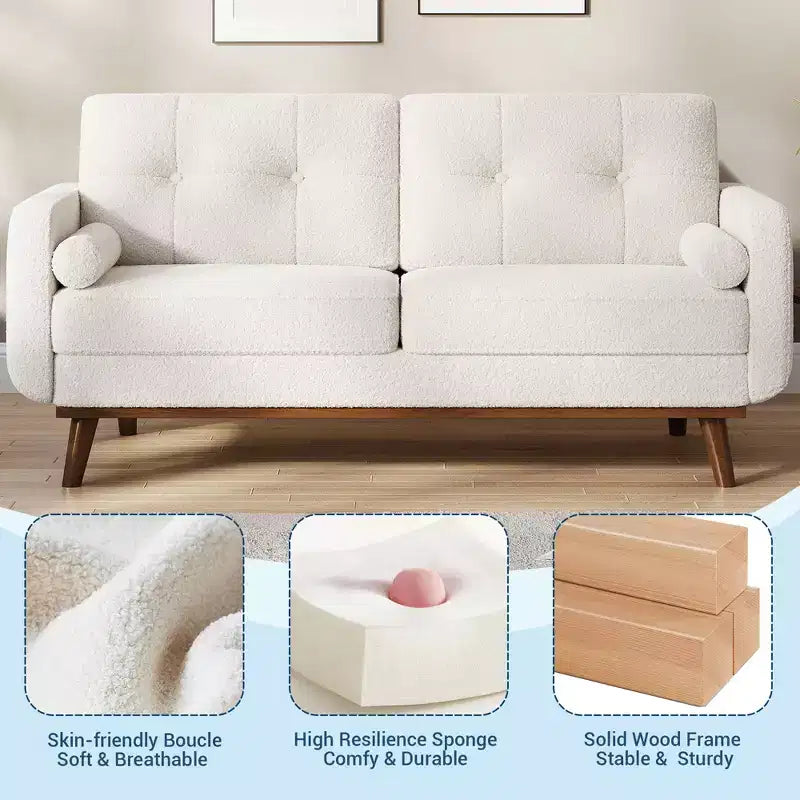 Garvee 65 Canapé deux places, canapé rembourré en tissu bouclé avec pieds en bois pour salon, chambre à coucher, bureau