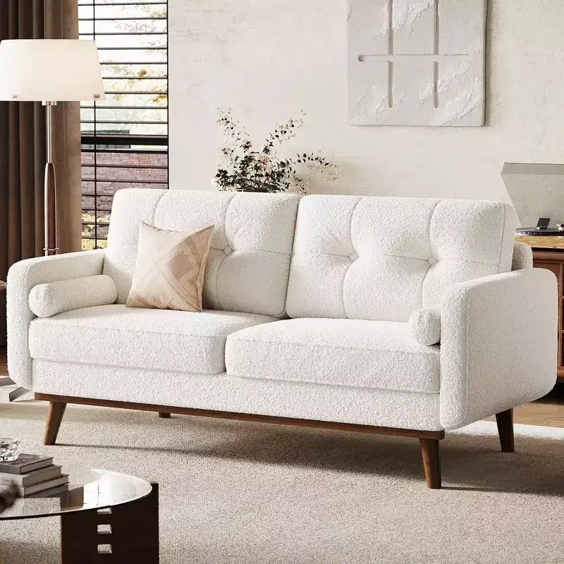 Garvee 65 Loveseat Sofa Couch, Boucle Upholstered Sofa with Wood Legs for Living Room, Bedroom, Office