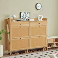 Rattan Shoe Cabinet Storage, Large Shoe Cabinet Freestanding Organizer with Wood Legs and 4 Flip Drawers
