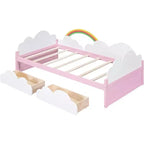 Cadre de Lit Jumeau Plateforme Acekool pour Enfants avec Décor Nuages & Tournesol, 2 Tiroirs de Rangement, Lattes en Bois, Design Conte de Fées, Blanc