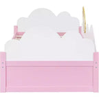 Cadre de Lit Jumeau Plateforme Acekool pour Enfants avec Décor Nuages & Tournesol, 2 Tiroirs de Rangement, Lattes en Bois, Design Conte de Fées, Blanc