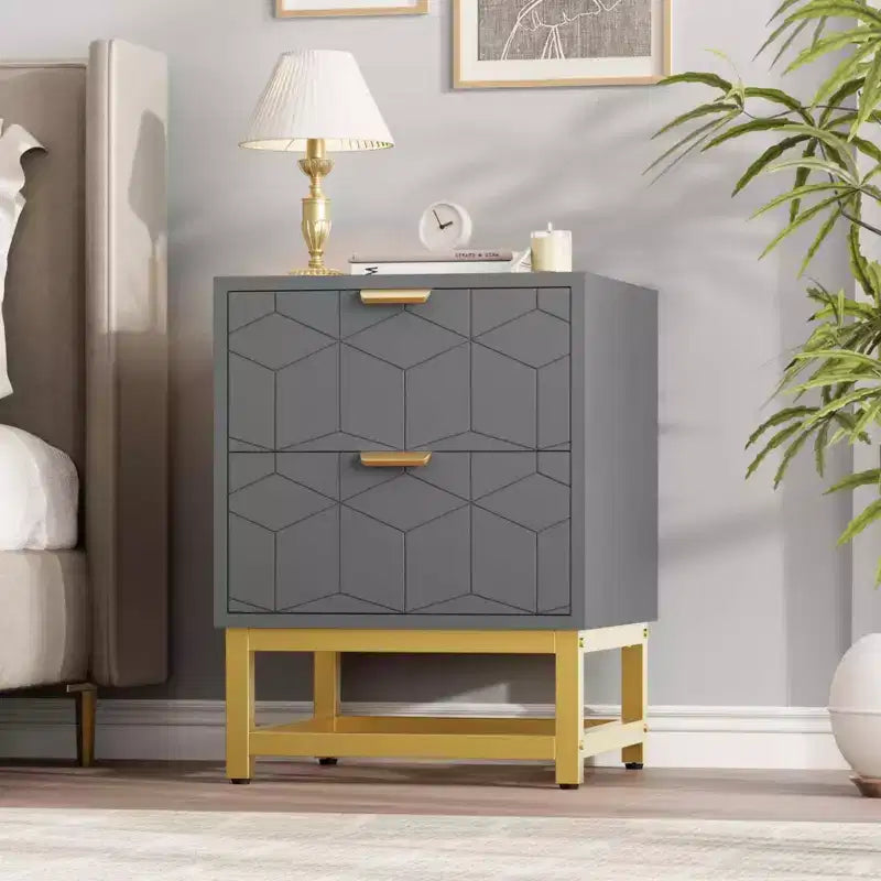 GustoWave Grey 2 Drawer Dresser, Small DresserChest of Drawers, Modern Nightstand for Bedroom, End Table with Drawer for Living Room, Hallway
