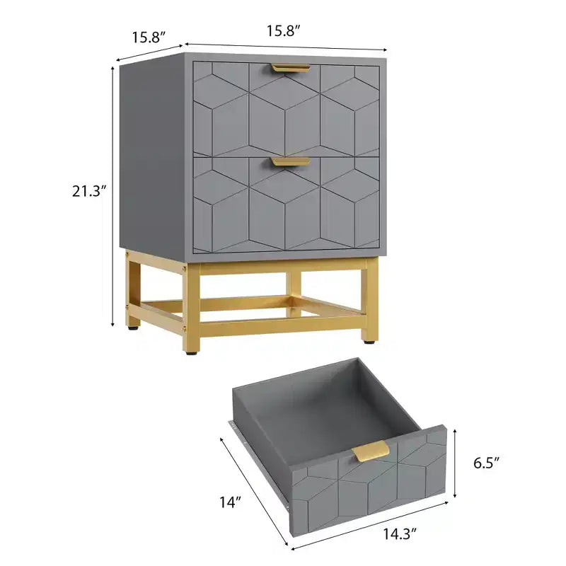 Commode GustoWave grise à 2 tiroirs, petite commode, table de chevet moderne pour chambre à coucher, table d'appoint avec tiroir pour salon, couloir