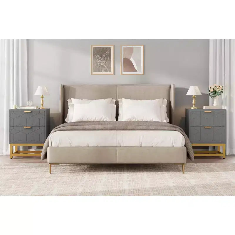 Commode GustoWave grise à 2 tiroirs, petite commode, table de chevet moderne pour chambre à coucher, table d'appoint avec tiroir pour salon, couloir