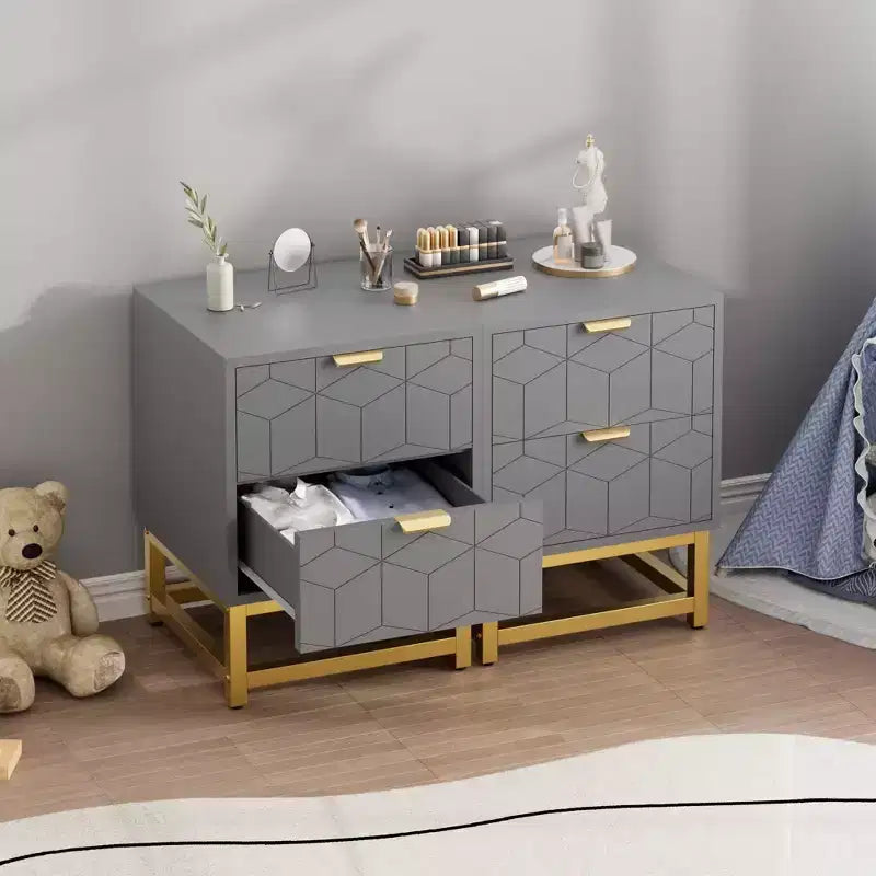 Commode GustoWave grise à 2 tiroirs, petite commode, table de chevet moderne pour chambre à coucher, table d'appoint avec tiroir pour salon, couloir