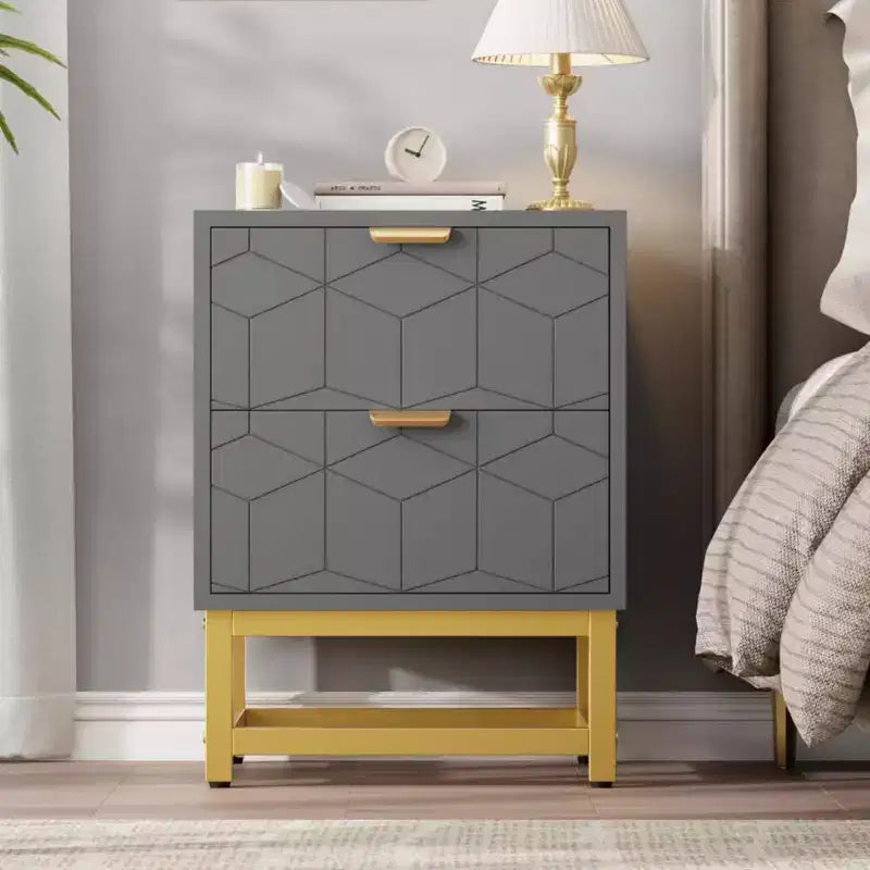 Commode GustoWave grise à 2 tiroirs, petite commode, table de chevet moderne pour chambre à coucher, table d'appoint avec tiroir pour salon, couloir