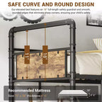 Lit mezzanine double avec bureau en L, lit mezzanine double en métal avec étagères de rangement, garde-corps de sécurité et échelle, aucun sommier tapissier requis