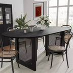 PexFix 67 x 33.5 Modern Farmhouse Kitchen Dining Room Table Furniture Oval Black Kitchen Table with Rattan Woven Legs for Kitchen Bar Living Room