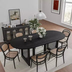 PexFix 67 x 33,5 Table de salle à manger de cuisine de ferme moderne, ovale noire avec pieds en rotin tressé pour cuisine, bar, salon