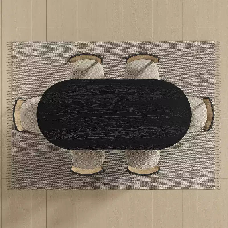 PexFix 67 x 33,5 Table de salle à manger de cuisine de ferme moderne, ovale noire avec pieds en rotin tressé pour cuisine, bar, salon