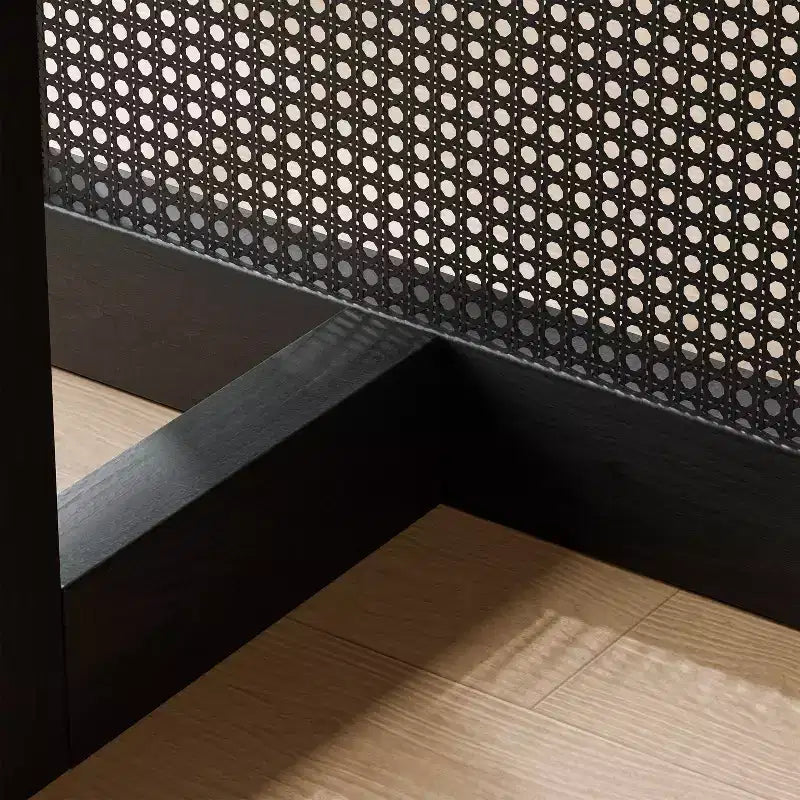 PexFix 67 x 33,5 Table de salle à manger de cuisine de ferme moderne, ovale noire avec pieds en rotin tressé pour cuisine, bar, salon