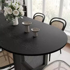 PexFix 67 x 33,5 Table de salle à manger de cuisine de ferme moderne, ovale noire avec pieds en rotin tressé pour cuisine, bar, salon