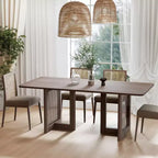 PexFix Table de salle à manger de cuisine rustique 67 x 33,5 pouces - Table de cuisine carrée en noyer avec pieds en rotin tressé pour cuisine, bar, salon