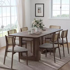 PexFix Table de salle à manger de cuisine rustique 67 x 33,5 pouces - Table de cuisine carrée en noyer avec pieds en rotin tressé pour cuisine, bar, salon