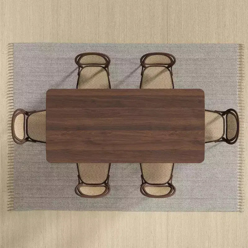 PexFix Table de salle à manger de cuisine rustique 67 x 33,5 pouces - Table de cuisine carrée en noyer avec pieds en rotin tressé pour cuisine, bar, salon