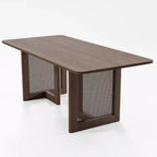 PexFix Table de salle à manger de cuisine rustique 67 x 33,5 pouces - Table de cuisine carrée en noyer avec pieds en rotin tressé pour cuisine, bar, salon