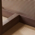 PexFix Table de salle à manger de cuisine rustique 67 x 33,5 pouces - Table de cuisine carrée en noyer avec pieds en rotin tressé pour cuisine, bar, salon