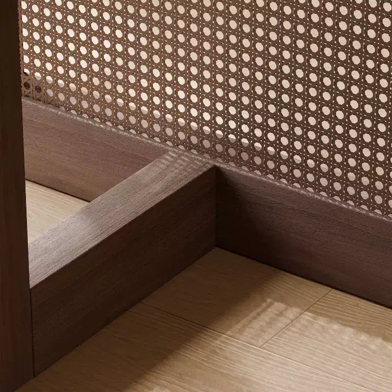 PexFix Table de salle à manger de cuisine rustique 67 x 33,5 pouces - Table de cuisine carrée en noyer avec pieds en rotin tressé pour cuisine, bar, salon