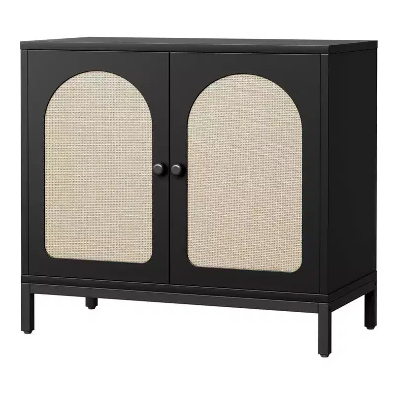 Buffet Bahut, Meuble de Rangement de Cuisine avec Portes Décorées en Rotin, Meuble d'Appoint Buffet Bar à Café