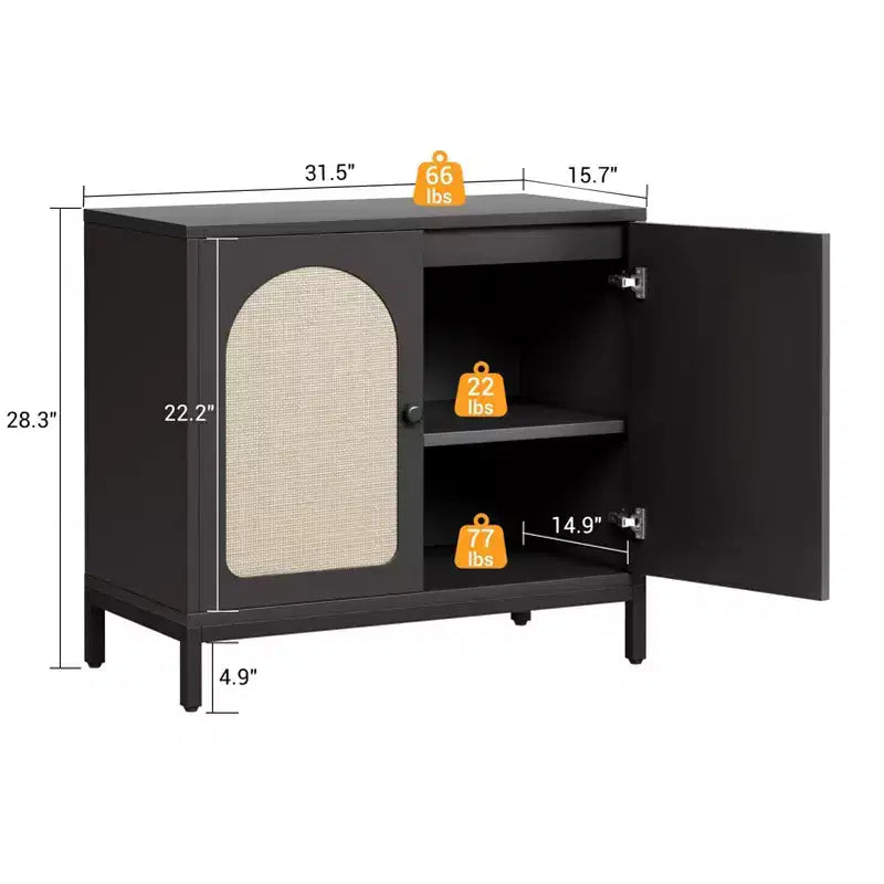 Buffet Bahut, Meuble de Rangement de Cuisine avec Portes Décorées en Rotin, Meuble d'Appoint Buffet Bar à Café