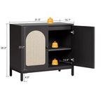 Buffet Bahut, Meuble de Rangement de Cuisine avec Portes Décorées en Rotin, Meuble d'Appoint Buffet Bar à Café