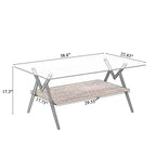 Table basse moderne avec plateau en verre trempé et étagère en bois