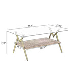 Table basse moderne avec plateau en verre trempé et étagère en bois