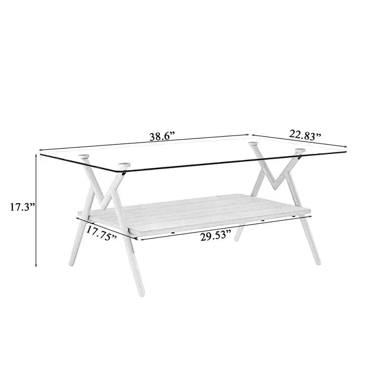 Table basse moderne avec plateau en verre trempé et étagère en bois