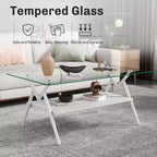 Table basse moderne avec plateau en verre trempé et étagère en bois