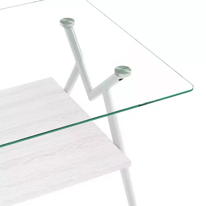 Table basse moderne avec plateau en verre trempé et étagère en bois