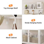 Meuble d'entrée avec portes, portemanteau et rangement de chaussures étroits de 72,8 pouces, organisateur d'entrée avec 7 crochets, étagères et armoire en maille, blanc