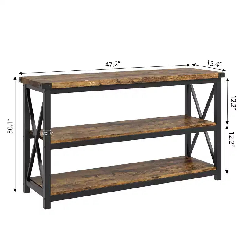 Table d'entrée rustique de 47 pouces, Table de couloir de ferme, Consoles pour entrée, Tables basses à 3 niveaux pour salon, Table d'entrée industrielle
