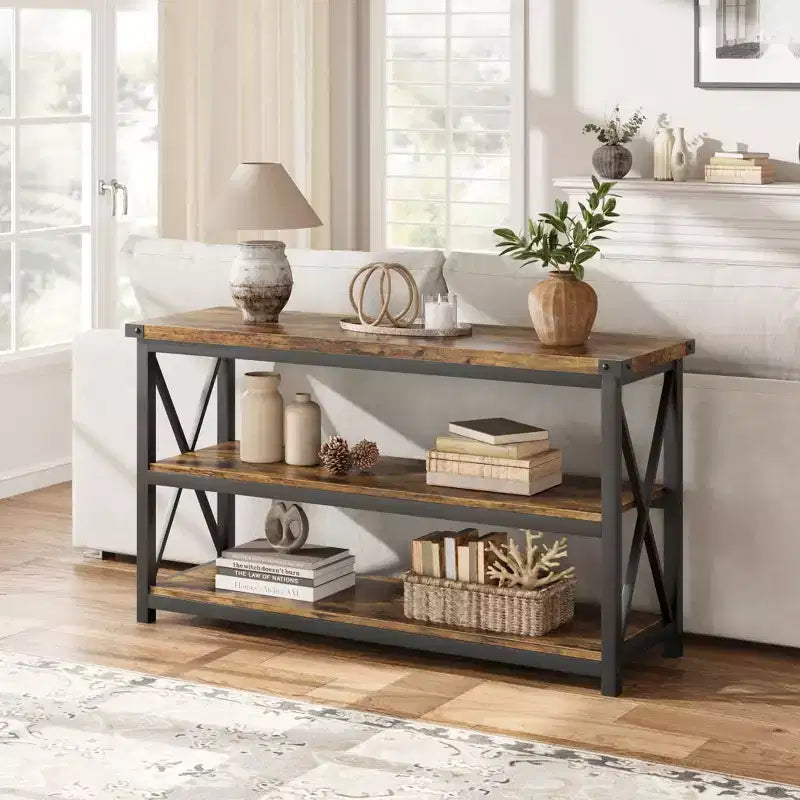 47 Inch Rustic Entryway Table, Farmhouse Hallway Table, Console Tables for Entryway, 3 Tier Sofa Tables for Living Room, Industrial Entry Table